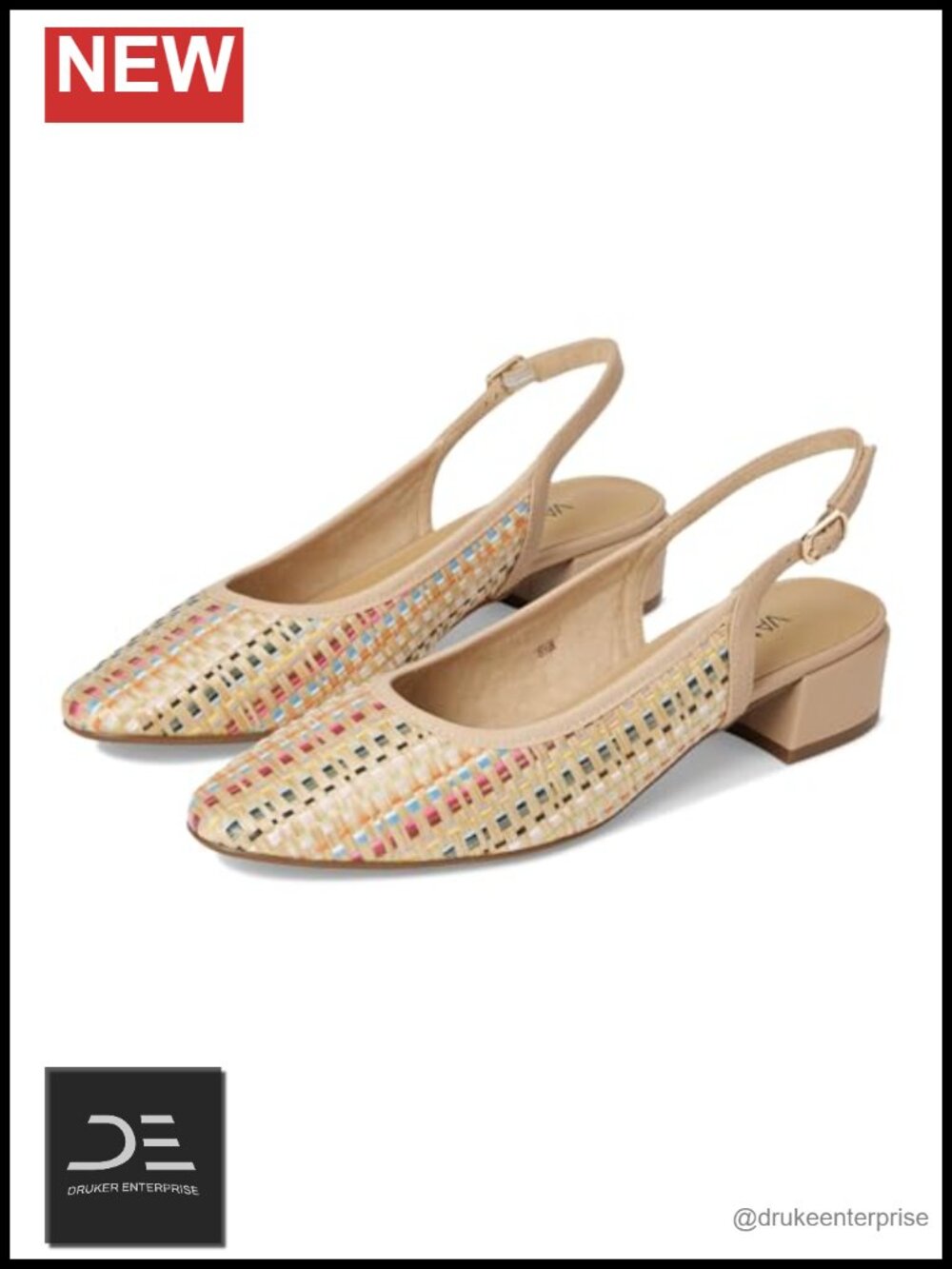 Block Heel Slingback Sandals Cotton Upper Leather Lining